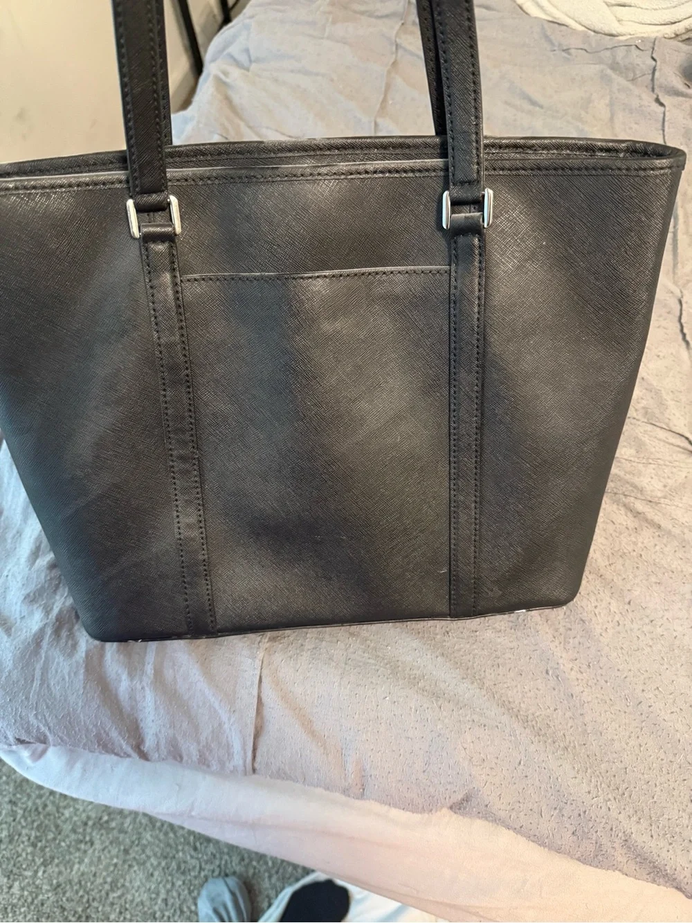 Michael Kors Black Saffiano Leather Tote with Gold MK Charm